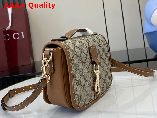 Gucci GG Emblem Mini Shoulder Bag in Beige and Dark Brown New GG Monogram Coated Canvas 815211 Replica