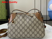 Gucci GG Emblem Small Shoulder Bag in Beige and Dark Brown New GG Monogram Coated Canvas 815218 Replica