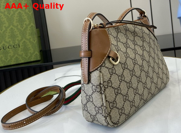 Gucci GG Emblem Small Shoulder Bag in Beige and Dark Brown New GG Monogram Coated Canvas 815218 Replica