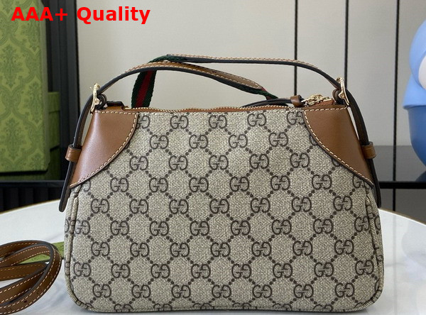 Gucci GG Emblem Small Shoulder Bag in Beige and Dark Brown New GG Monogram Coated Canvas 815218 Replica