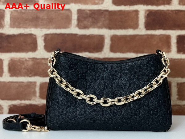 Gucci GG Emblem Small Shoulder Bag in Black GG Grainy Leather 815263 Replica