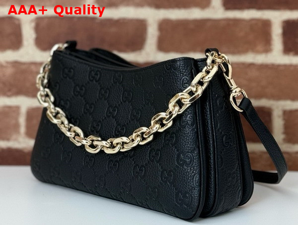 Gucci GG Emblem Small Shoulder Bag in Black GG Grainy Leather 815263 Replica