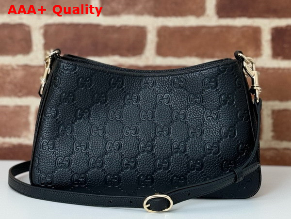 Gucci GG Emblem Small Shoulder Bag in Black GG Grainy Leather 815263 Replica