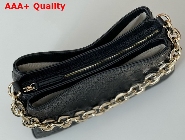 Gucci GG Emblem Small Shoulder Bag in Black GG Grainy Leather 815263 Replica