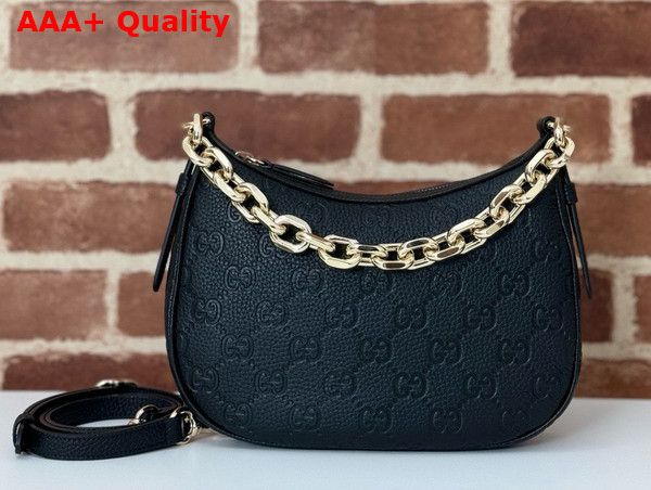 Gucci GG Emblem Small Shoulder Bag in Black GG Grainy Leather 815409 Replica