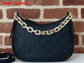 Gucci GG Emblem Small Shoulder Bag in Black GG Grainy Leather 815409 Replica