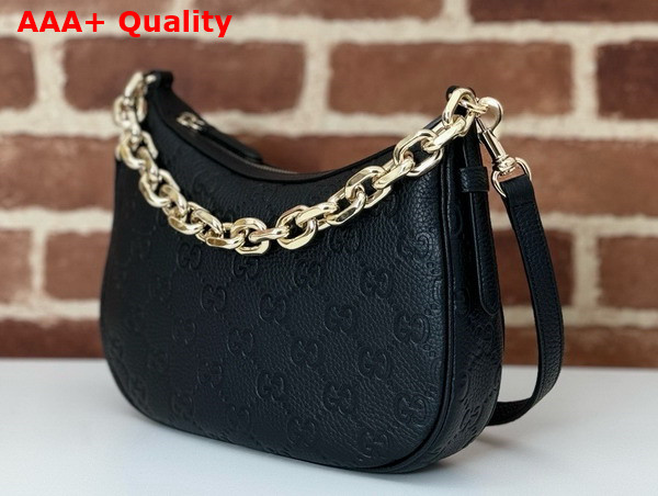 Gucci GG Emblem Small Shoulder Bag in Black GG Grainy Leather 815409 Replica