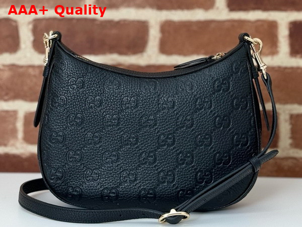 Gucci GG Emblem Small Shoulder Bag in Black GG Grainy Leather 815409 Replica