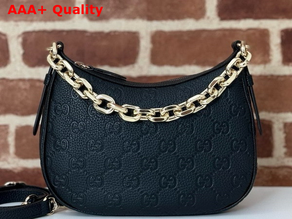 Gucci GG Emblem Small Shoulder Bag in Black GG Grainy Leather 815409 Replica