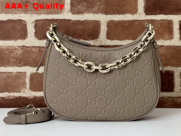 Gucci GG Emblem Small Shoulder Bag in Taupe GG Grainy Leather 815409 Replica