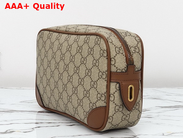 Gucci GG Emblem Small Toiletry Case in Beige and Dark Borwn New GG Monogram Coated Fabric 821164 Replica