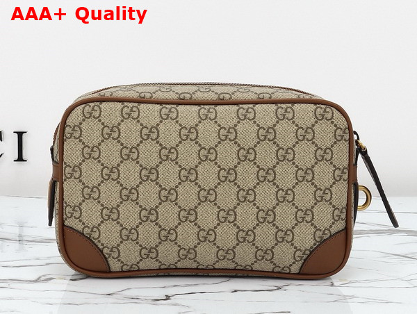 Gucci GG Emblem Small Toiletry Case in Beige and Dark Borwn New GG Monogram Coated Fabric 821164 Replica