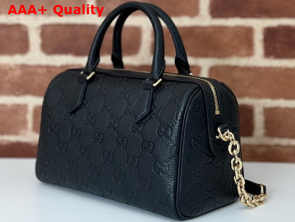 Gucci GG Emblem Small Top Handle Bag in Black GG Grainy Leather 815255 Replica