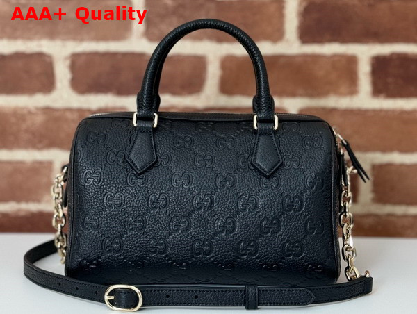 Gucci GG Emblem Small Top Handle Bag in Black GG Grainy Leather 815255 Replica