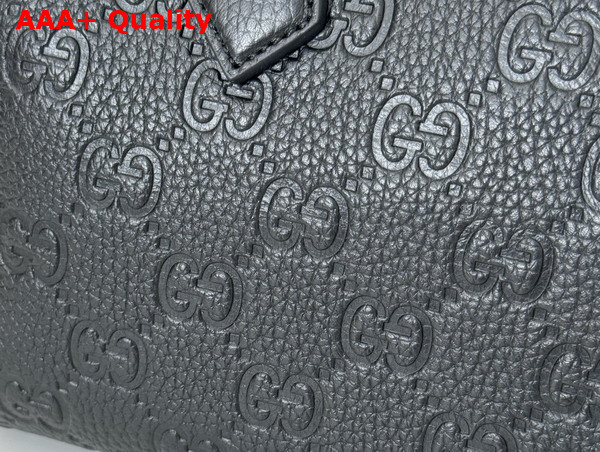 Gucci GG Emblem Small Top Handle Bag in Black GG Grainy Leather 815255 Replica