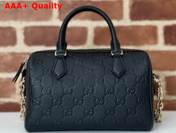 Gucci GG Emblem Small Top Handle Bag in Black GG Grainy Leather 815255 Replica