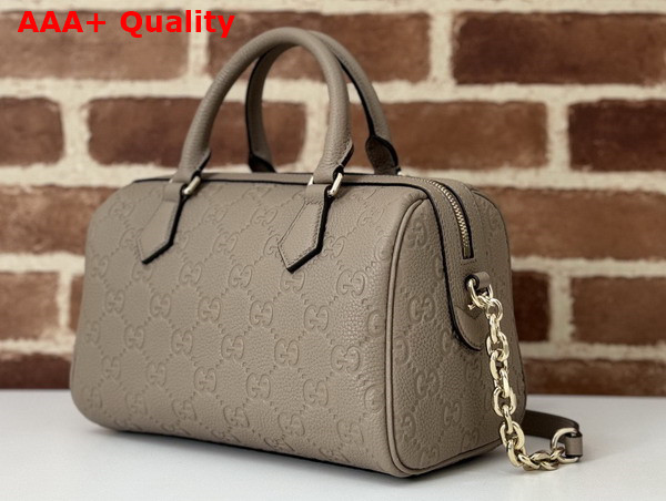 Gucci GG Emblem Small Top Handle Bag in Taupe GG Grainy Leather 815255 Replica