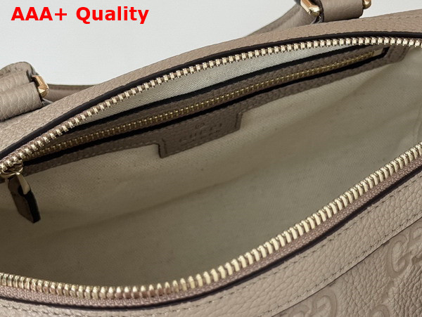 Gucci GG Emblem Small Top Handle Bag in Taupe GG Grainy Leather 815255 Replica