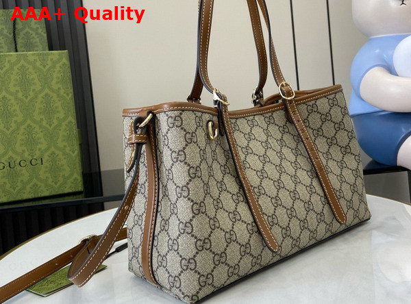 Gucci GG Emblem Small Tote Bag in Beige and Dark Brown New GG Monogram Coated Canvas 815214 Replica