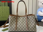 Gucci GG Emblem Small Tote Bag in Beige and Dark Brown New GG Monogram Coated Canvas 815214 Replica