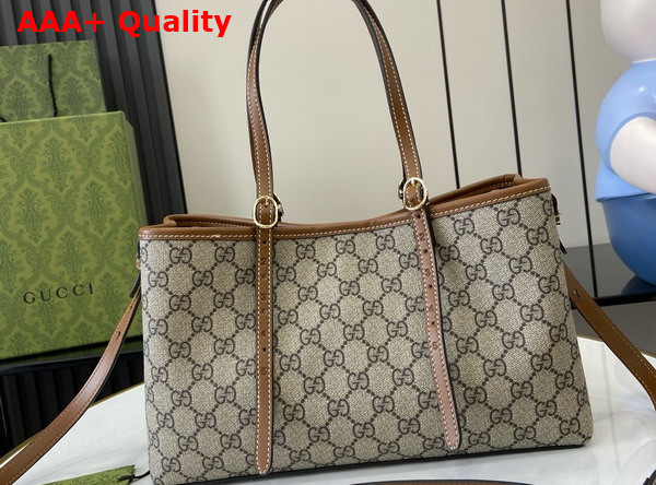 Gucci GG Emblem Small Tote Bag in Beige and Dark Brown New GG Monogram Coated Canvas 815214 Replica