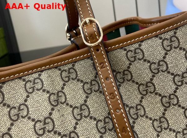 Gucci GG Emblem Small Tote Bag in Beige and Dark Brown New GG Monogram Coated Canvas 815214 Replica