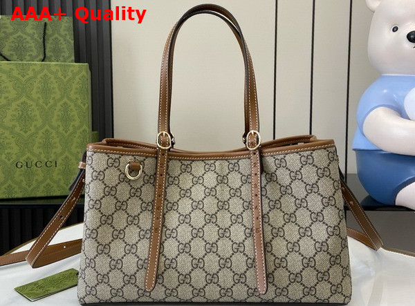 Gucci GG Emblem Small Tote Bag in Beige and Dark Brown New GG Monogram Coated Canvas 815214 Replica