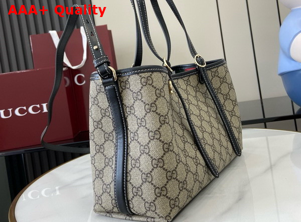 Gucci GG Emblem Small Tote Bag in Beige and Ebony GG Supreme Canvas and Black Leather Trim 815214 Replica