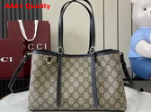 Gucci GG Emblem Small Tote Bag in Beige and Ebony GG Supreme Canvas and Black Leather Trim 815214 Replica