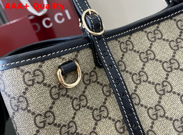 Gucci GG Emblem Small Tote Bag in Beige and Ebony GG Supreme Canvas and Black Leather Trim 815214 Replica