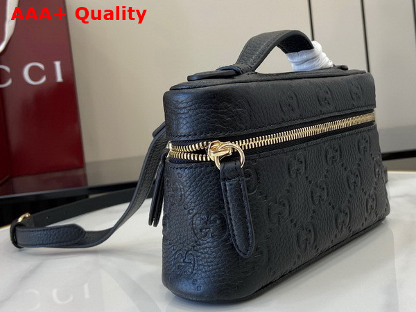 Gucci GG Emblem Super Mini Bag in Black GG Grainy Leather 815949 Replica