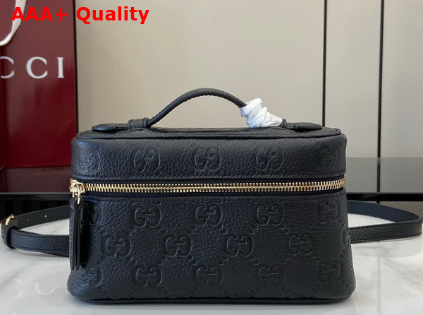 Gucci GG Emblem Super Mini Bag in Black GG Grainy Leather 815949 Replica