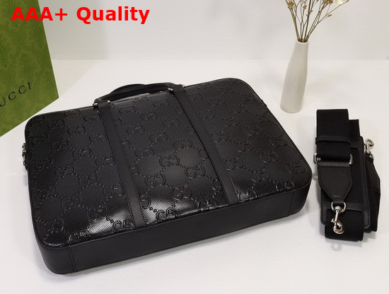 Gucci GG Embossed Briefcase Black GG Embossed Leather 658573 Replica