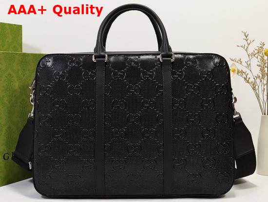 Gucci GG Embossed Briefcase Black GG Embossed Leather 658573 Replica