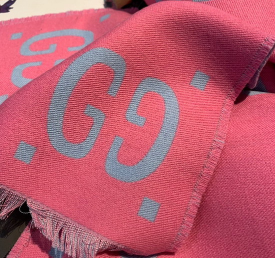 Gucci GG Jacquard Wool Silk Scarf in Pink and Blue Wool Silk 505395