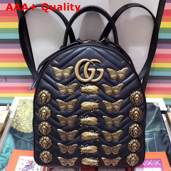 Gucci GG Marmont Animal Studs Leather Backpack in Black Leather Replica