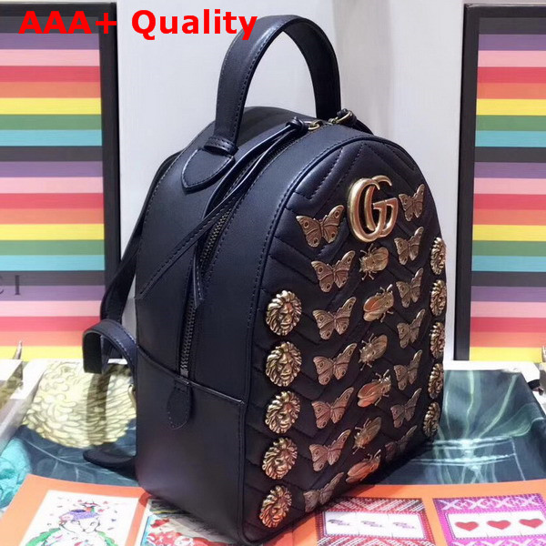 Gucci GG Marmont Animal Studs Leather Backpack in Black Leather Replica