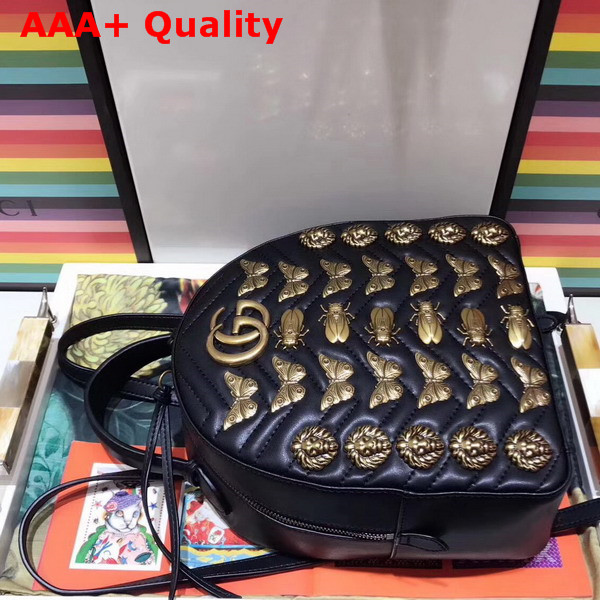 Gucci GG Marmont Animal Studs Leather Backpack in Black Leather Replica