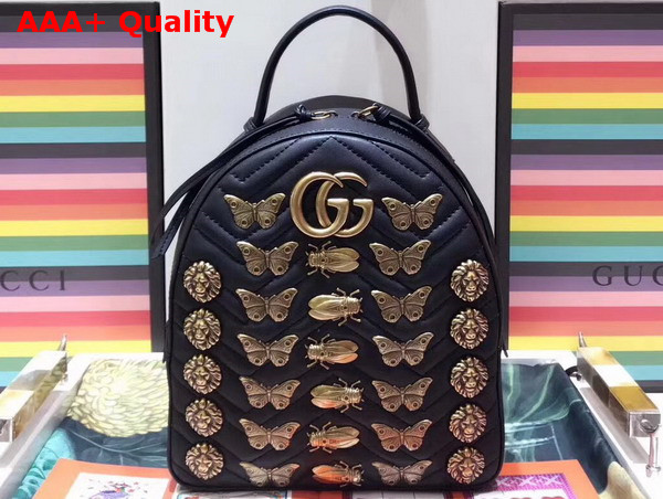 Gucci GG Marmont Animal Studs Leather Backpack in Black Leather Replica