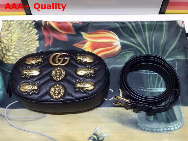 Gucci GG Marmont Animal Studs Leather Belt Bag Black Leather Replica