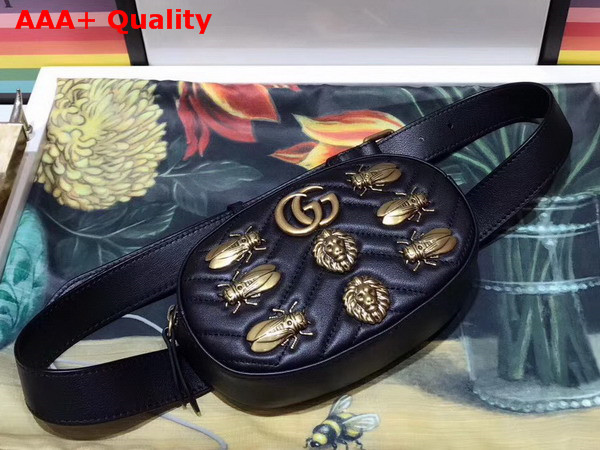 Gucci GG Marmont Animal Studs Leather Belt Bag Black Leather Replica