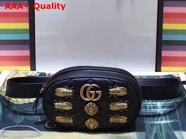 Gucci GG Marmont Animal Studs Leather Belt Bag Black Leather Replica