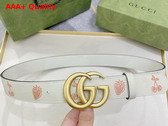 Gucci GG Marmont Belt in Beige Leather with Strawberry Print Replica