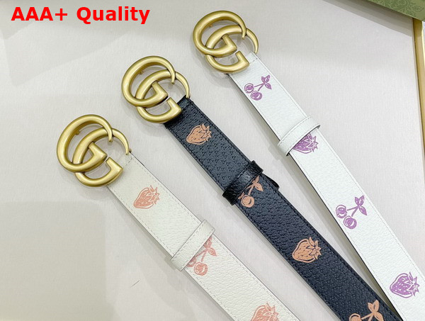 Gucci GG Marmont Belt in Black Leather with Strawberry Print Replica