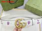 Gucci GG Marmont Belt in White Leather with Strawberry Print Replica