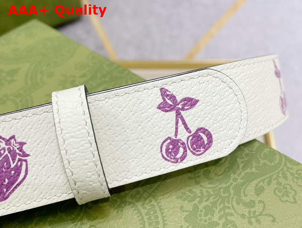 Gucci GG Marmont Belt in White Leather with Strawberry Print Replica