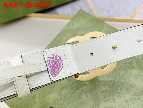 Gucci GG Marmont Belt in White Leather with Strawberry Print Replica