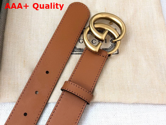 Gucci GG Marmont Belt with Shiny Buckle Brown Leather 414516 Replica