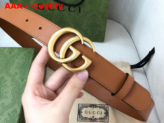 Gucci GG Marmont Belt with Shiny Buckle Brown Leather 414516 Replica