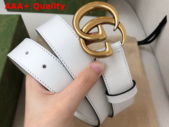 Gucci GG Marmont Belt with Shiny Buckle White Leather 414516 Replica